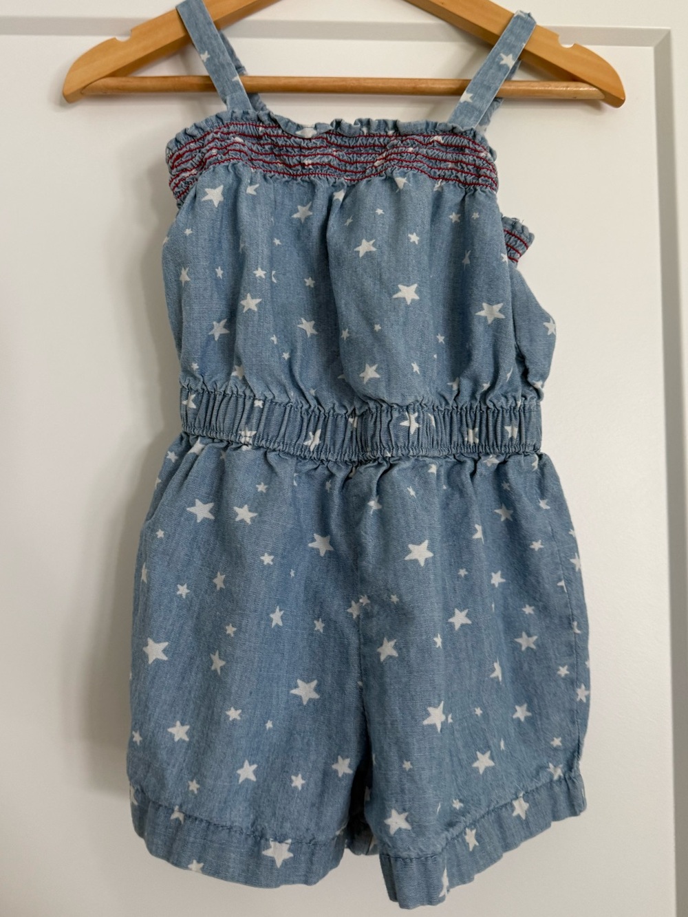 Girls' Blue Star Print Denim Romper - Kids Bottoms